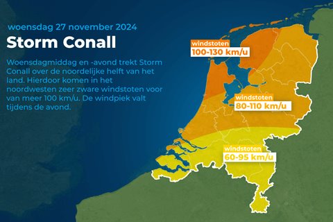 Vanavond enige tijd onstuimig door storm Conall