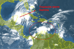 Tropische storm Gamma 24ste tropische storm van Atlantische Oceaan